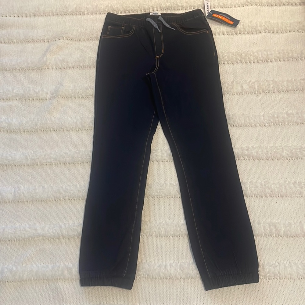 Old Navy built in flex jeans denim joggers pull on dark wash boys size 14–16 XL